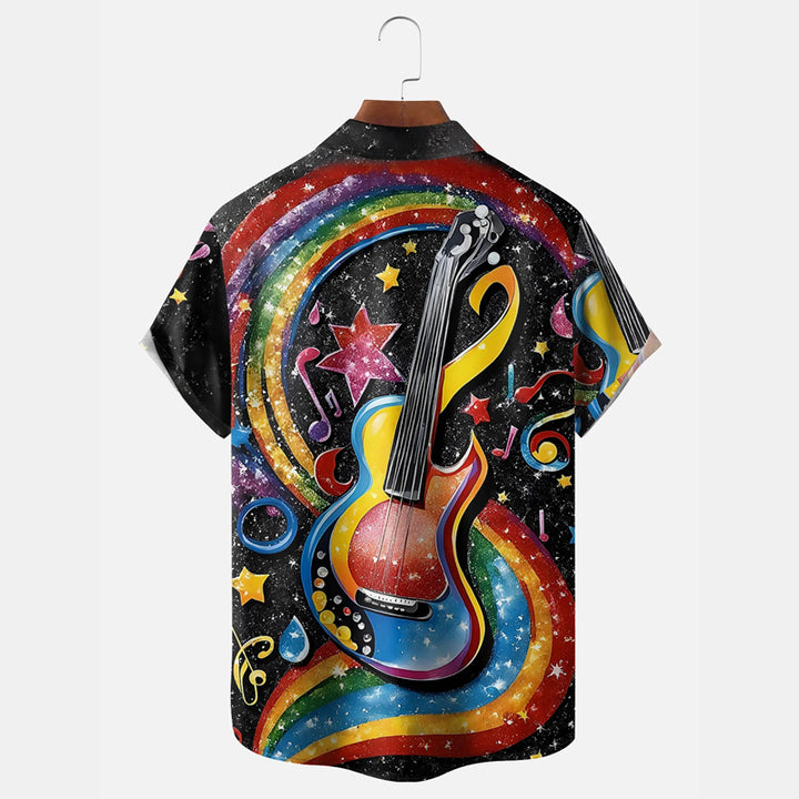 Music Guitar Rock Roll Short Sleeve Lapel Shirt