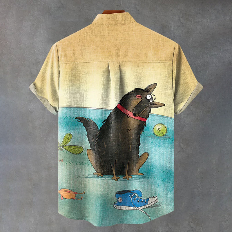 Cute Animals Dog Crayon Painting Art Print Casual Shirt