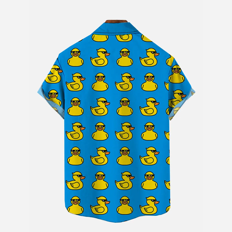 Hawaiian Blue Fashion Yellow Duckling Printing Short Sleeve Shirt