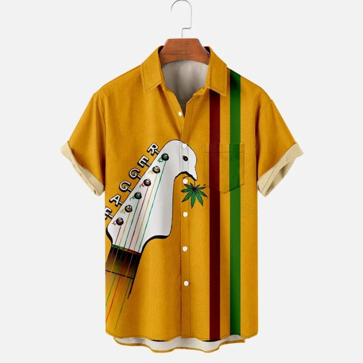 Men's Music Stripe Print Short-sleeved Shirt