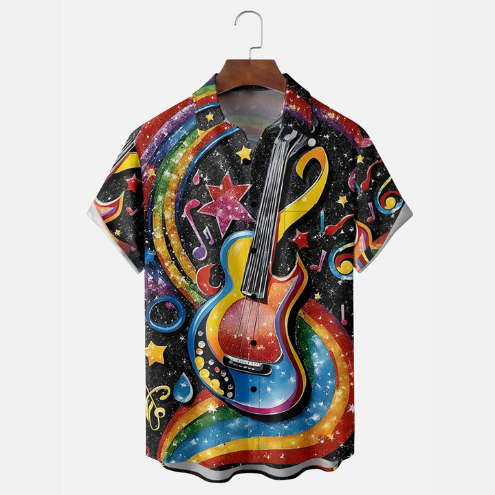 Music Guitar Rock Roll Short Sleeve Lapel Shirt