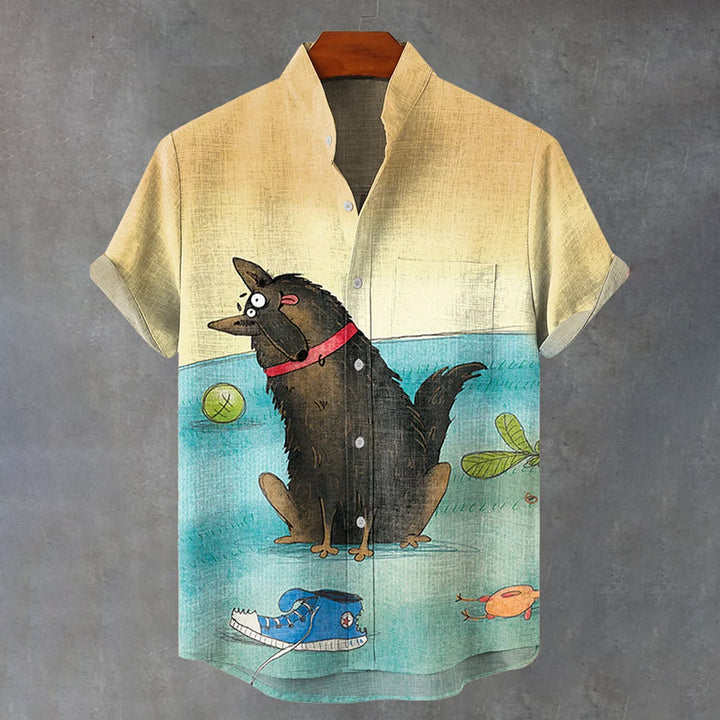 Cute Animals Dog Crayon Painting Art Print Casual Shirt