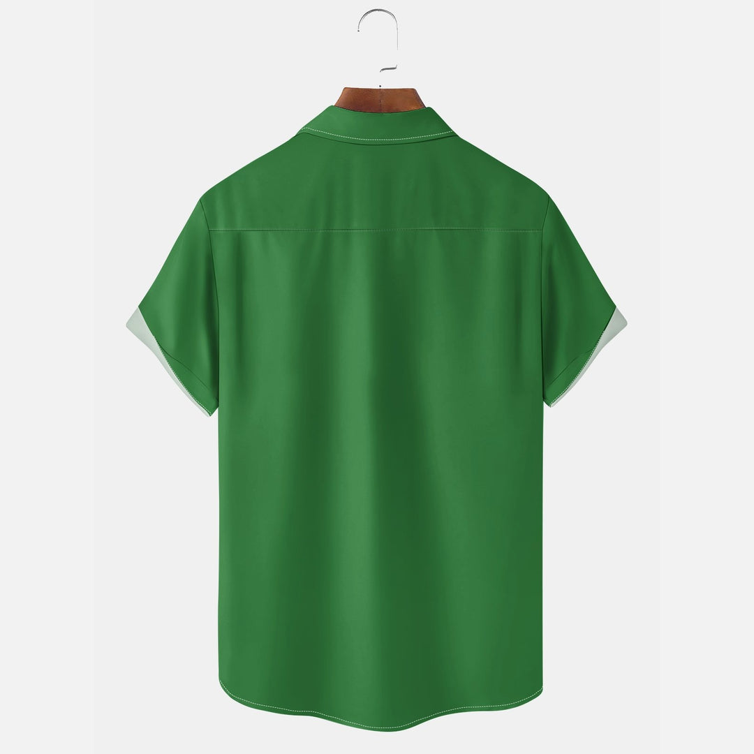 St. Patrick's Day Gnome Chest Pocket Casual Bowling Shirt