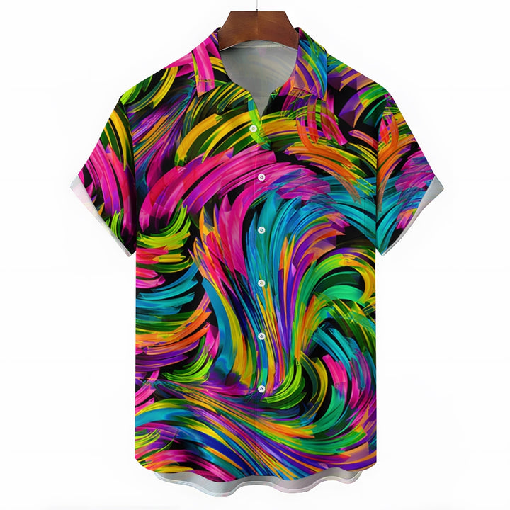 Colorful Texture Spiral Print Casual Large Size Short-Sleeved Shirt 2407001294