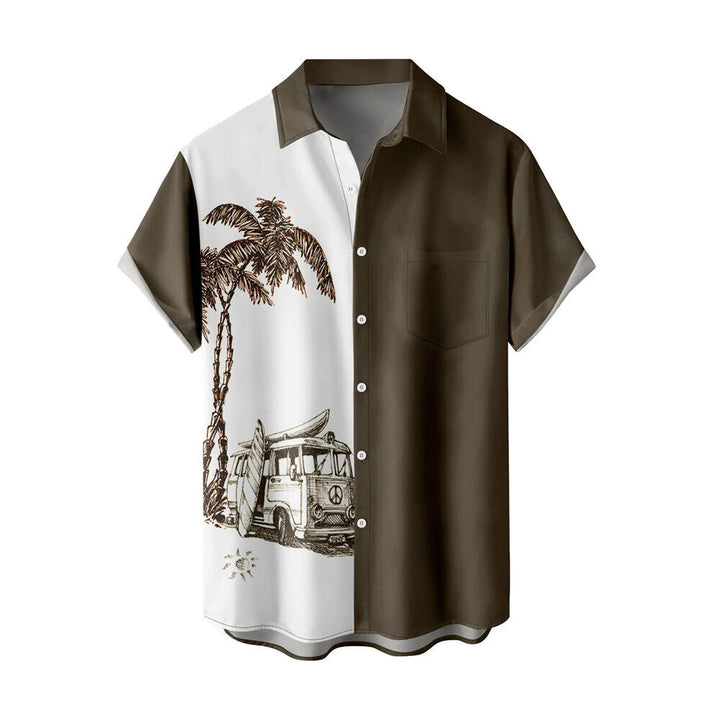 Men's Vintage Hawaiian Breast Pocket Short Sleeve Shirt 2406002461