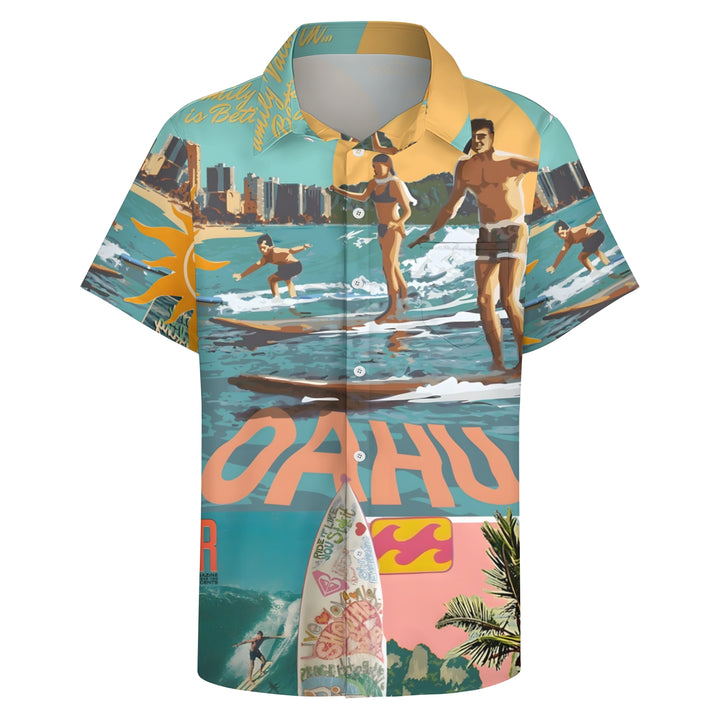 Men's Hawaiian Surf Print Casual Short Sleeve Shirt 2403000521