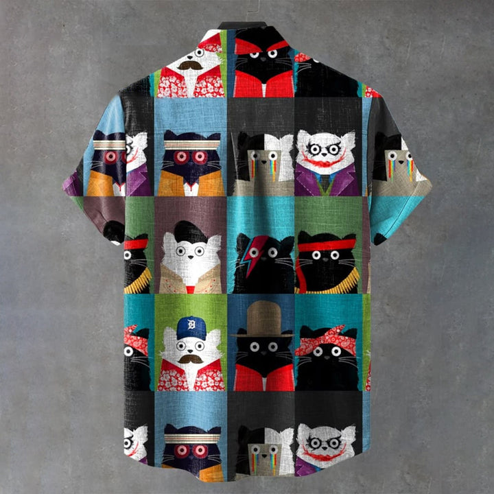 Funny Cat Art Print Casual Short Sleeve Shirt