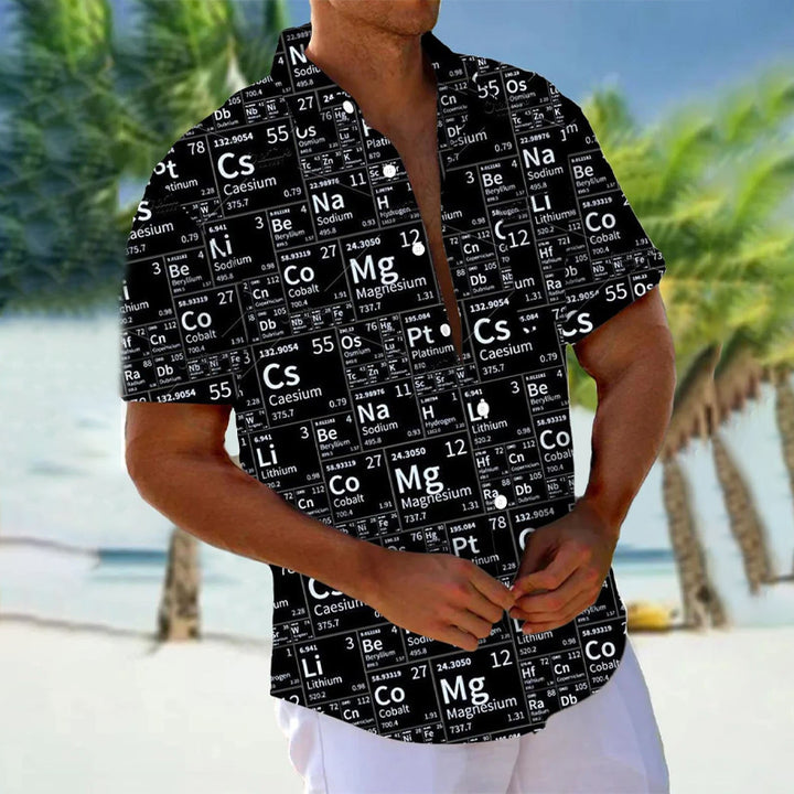 Retro Letters Geometric 3D Digital Print Men's Button Pocket Short Sleeve Shirt 2408006676