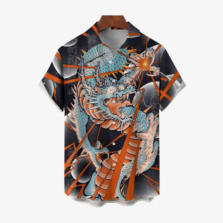 Fun Dragon Print Casual Short Sleeve Shirt 2501001475