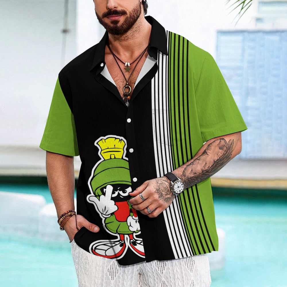 Men's Cartoon Character Stripes Casual Short Sleeve Shirt 2410006581