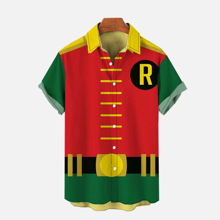 Red And Green Stitching Guard Cartoon Costume Shirt