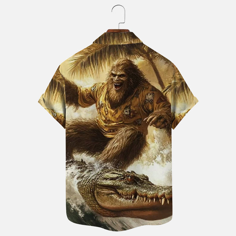 Men's Bigfoot Alligator Surf Print Short Sleeve Shirt