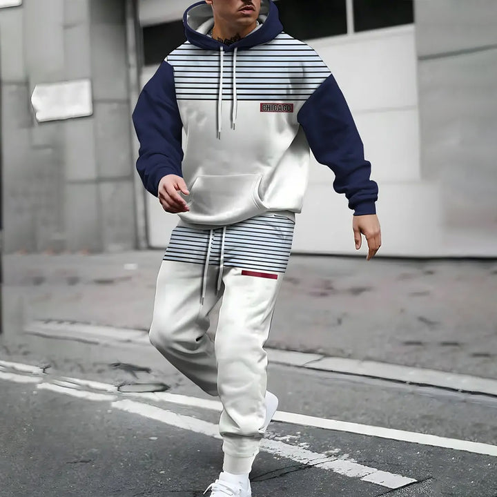 Men's Striped Printed Hoodie and Pants Sets