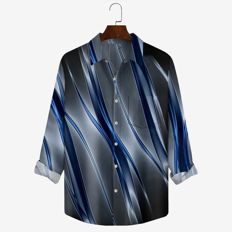 Men's Vintage Gradient Print Button Long Sleeve Shirt