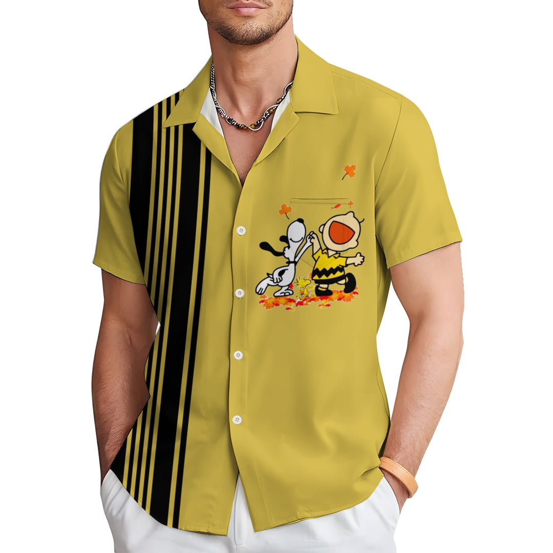 Men's Cartoon Character Holiday Print Casual Short Sleeve Shirt 2311000199