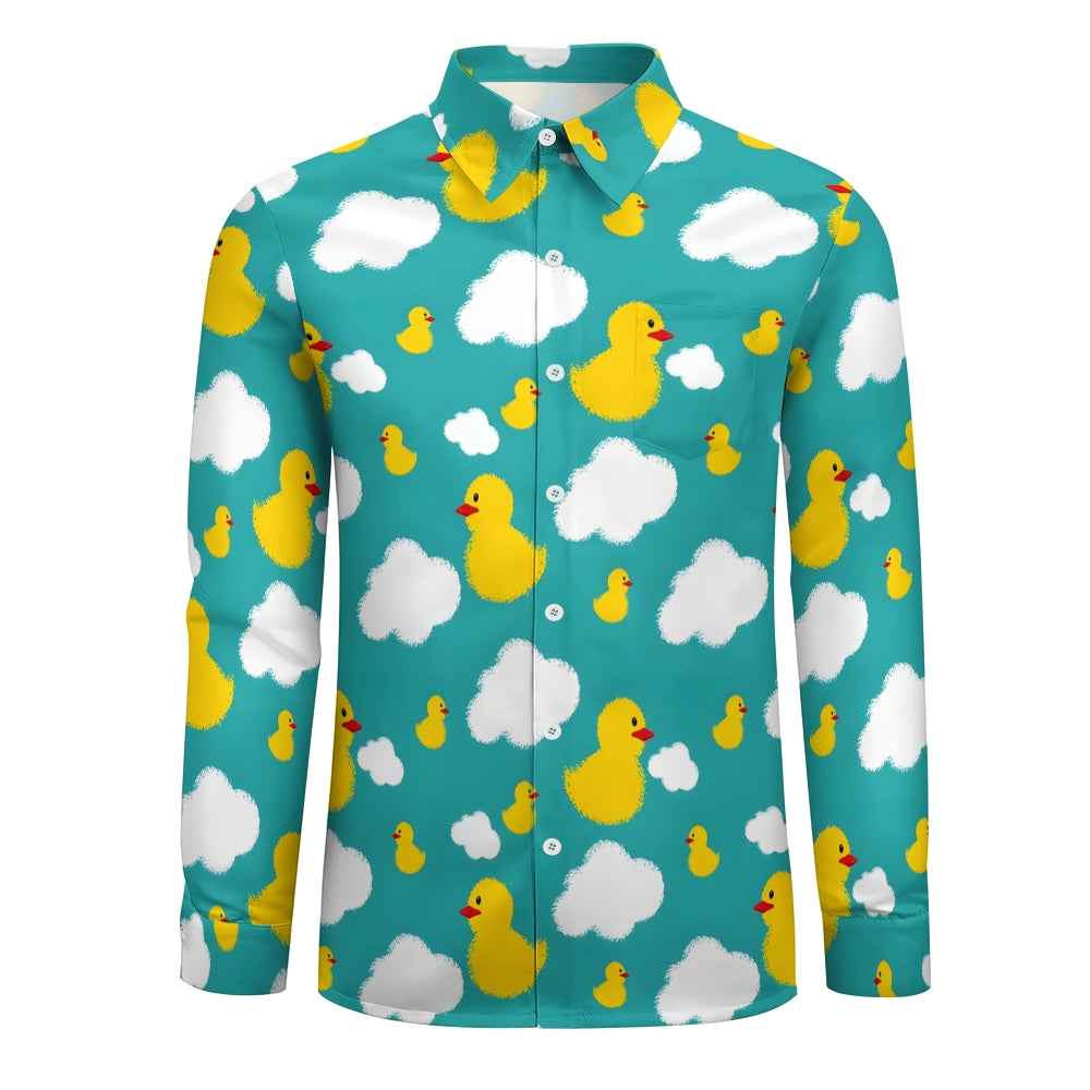 Little Yellow Duck White Cloud Print Casual Short Sleeve Shirt 2403000185