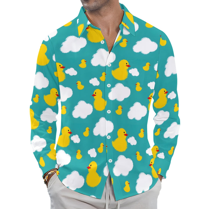 Little Yellow Duck White Cloud Print Casual Short Sleeve Shirt 2403000185