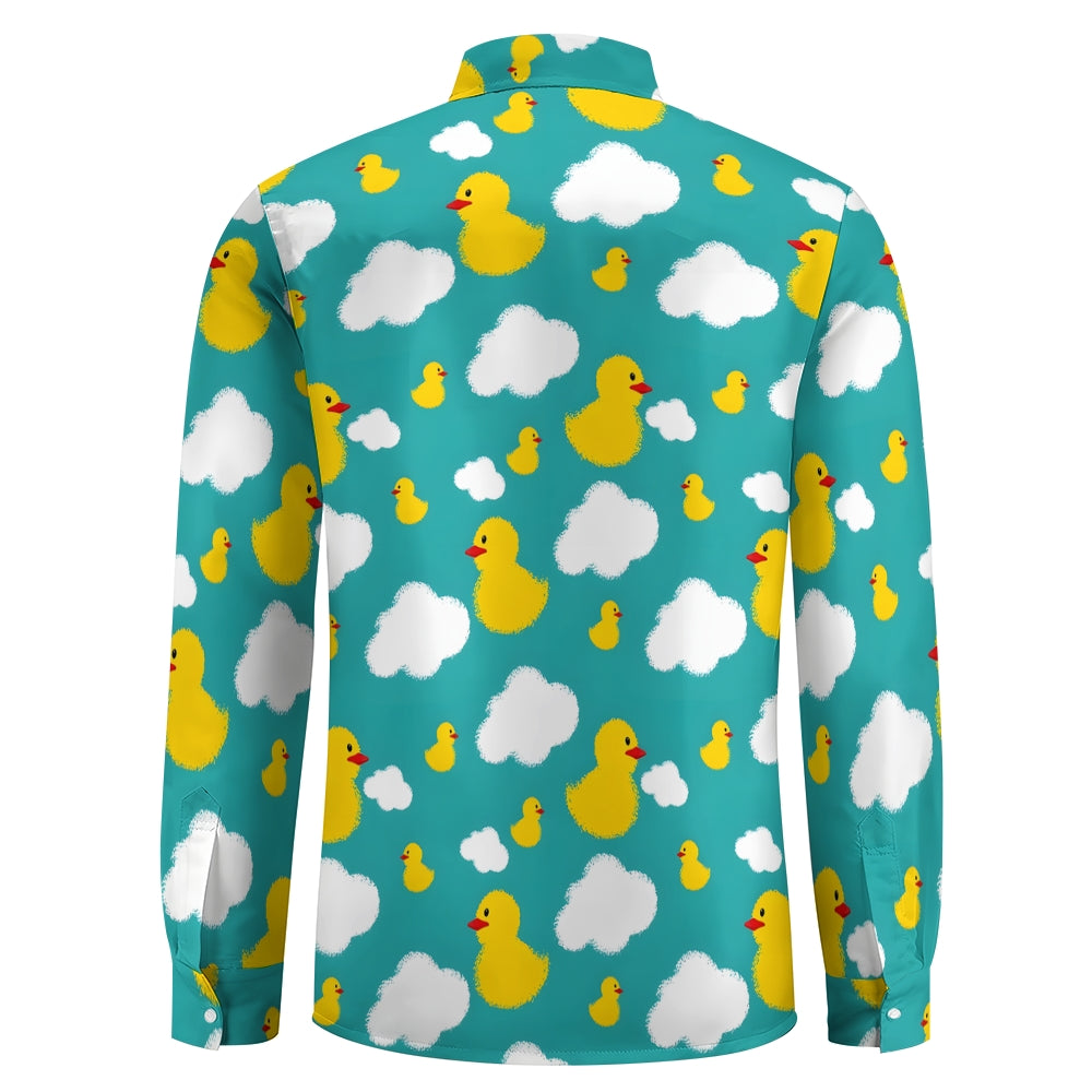 Little Yellow Duck White Cloud Print Casual Short Sleeve Shirt 2403000185