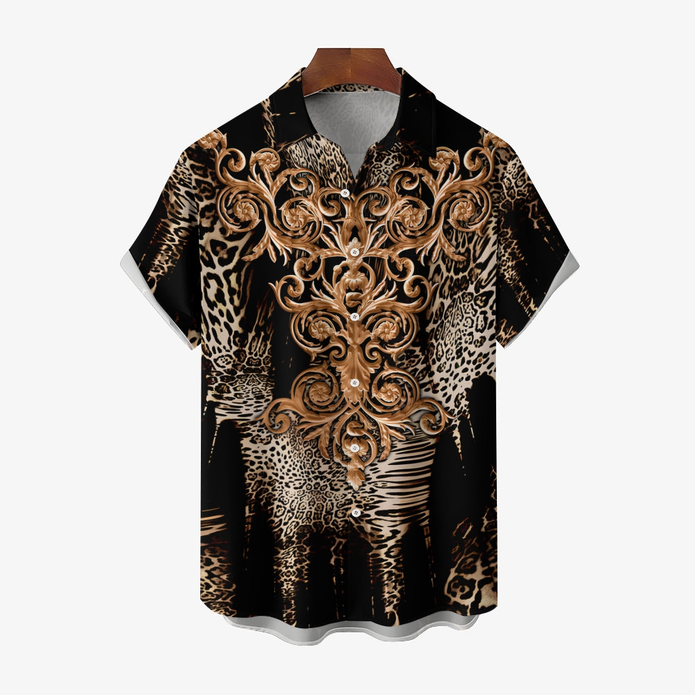 Men's Leopard Baroque Art Casual Short Sleeve Shirt 2403000255