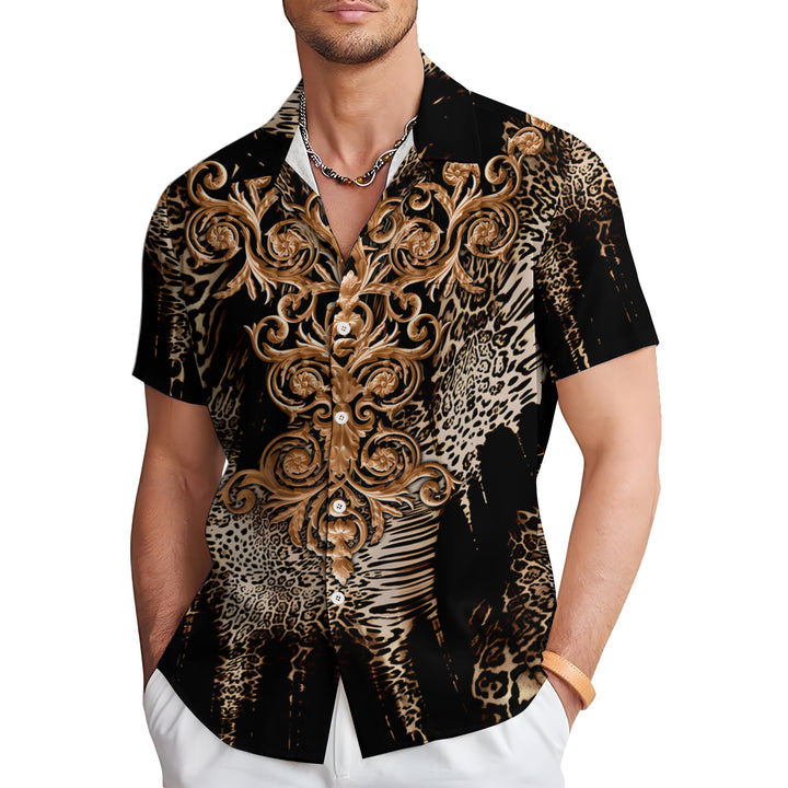 Men's Leopard Baroque Art Casual Short Sleeve Shirt 2403000255