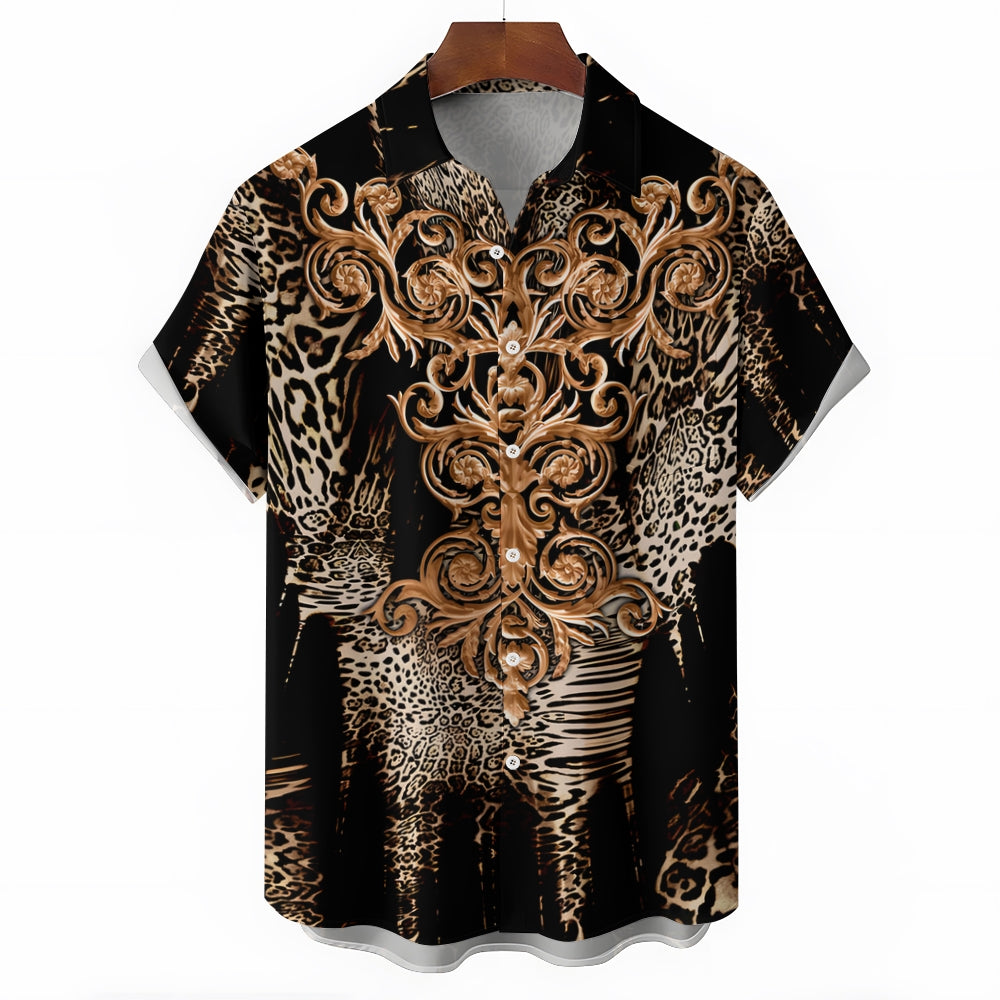 Men's Leopard Baroque Art Casual Short Sleeve Shirt 2403000255