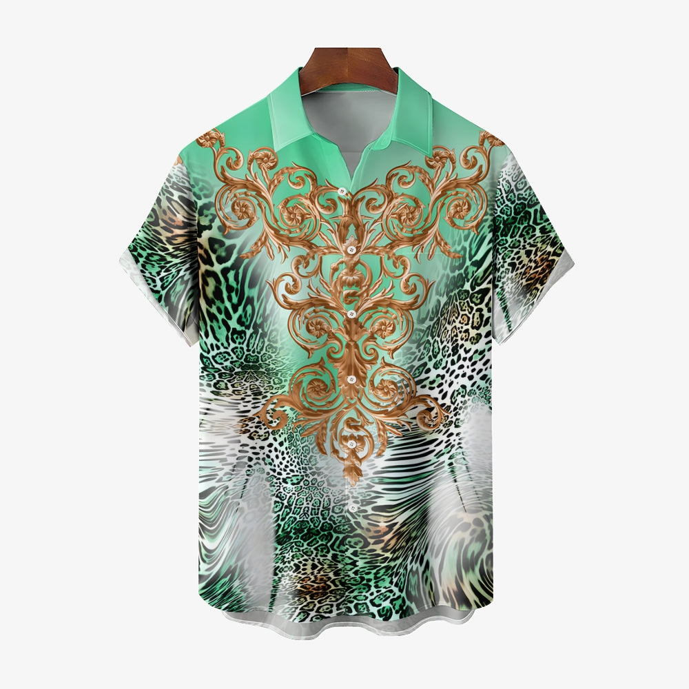 Men's Leopard Baroque Art Casual Short Sleeve Shirt 2403000255