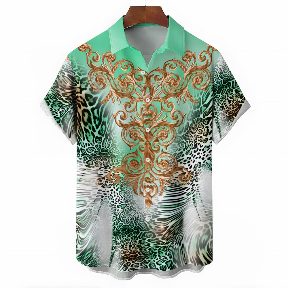 Men's Leopard Baroque Art Casual Short Sleeve Shirt 2403000255