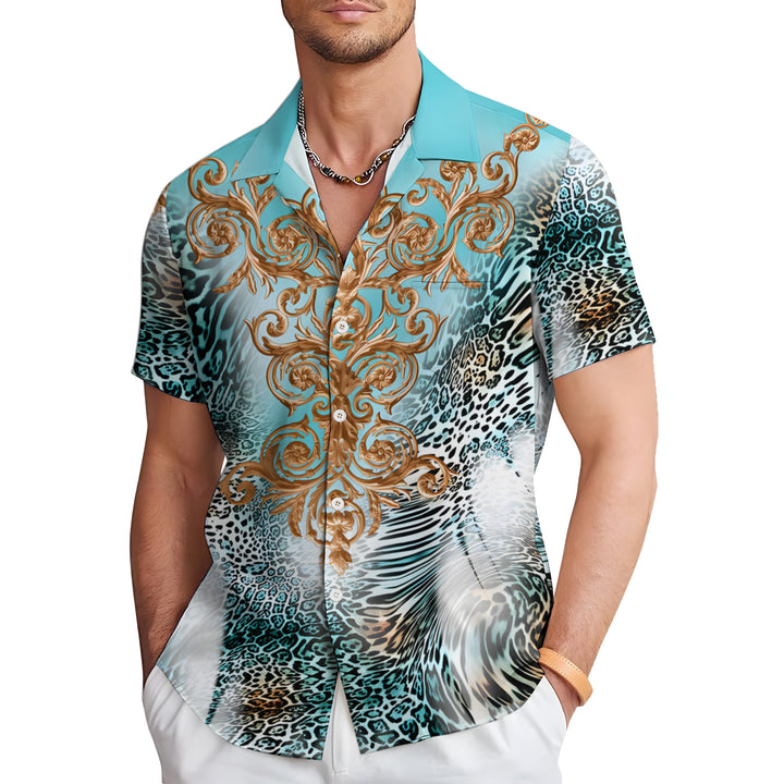 Men's Leopard Baroque Art Casual Short Sleeve Shirt 2403000255