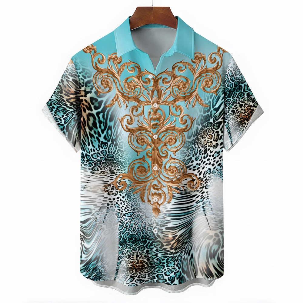 Men's Leopard Baroque Art Casual Short Sleeve Shirt 2403000255