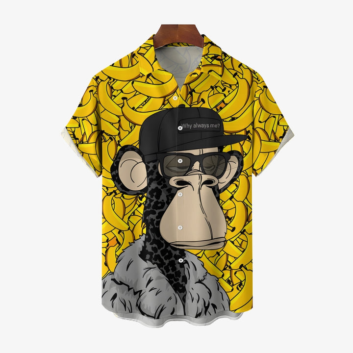 Men's Hawaiian Fashion Banana Ape Casual Short Sleeve Shirt 2307100507