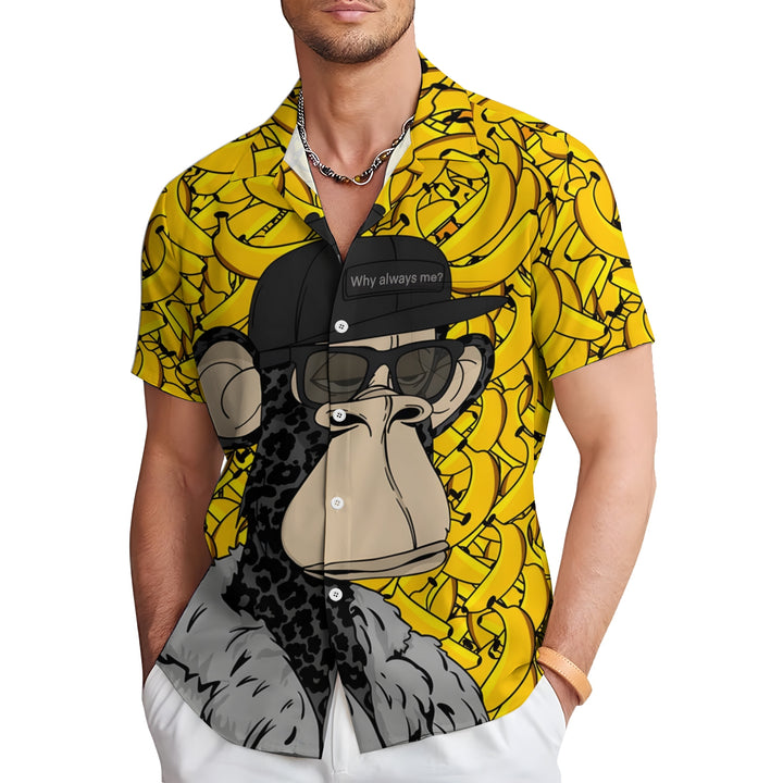 Men's Hawaiian Fashion Banana Ape Casual Short Sleeve Shirt 2307100507