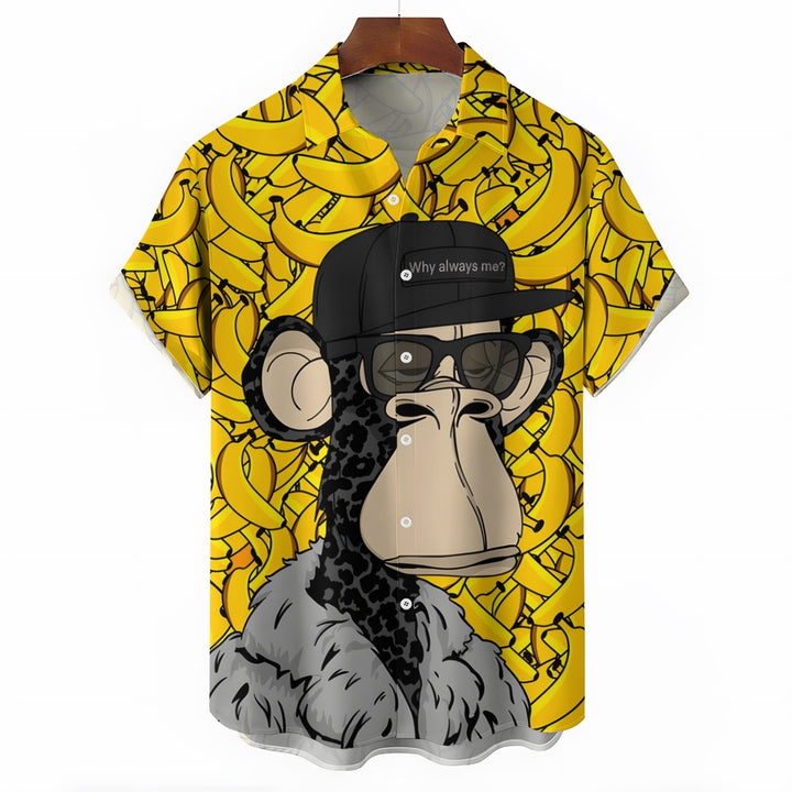 Men's Hawaiian Fashion Banana Ape Casual Short Sleeve Shirt 2307100507