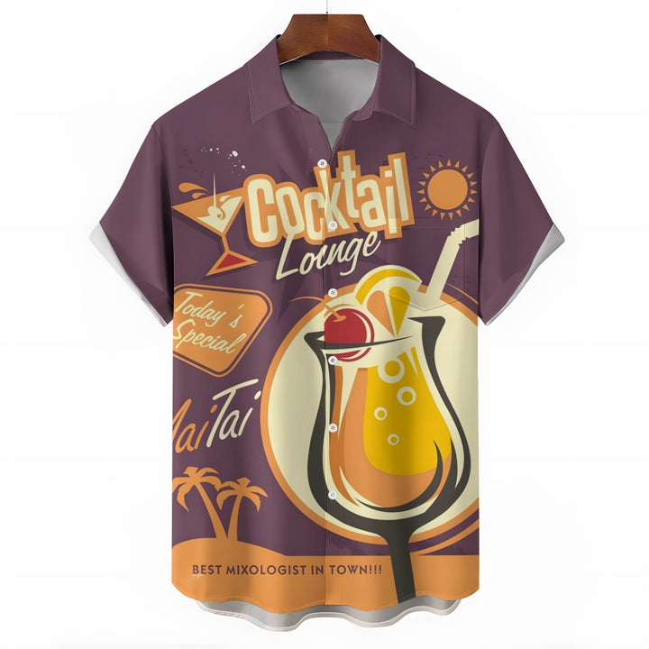 Men's Cocktail Print Casual Short Sleeve Shirt 2403000665