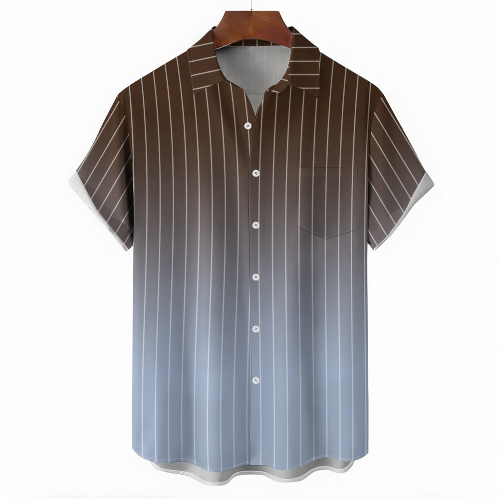 Men's Gradient Stripes Casual Short Sleeve Shirt 2403000817