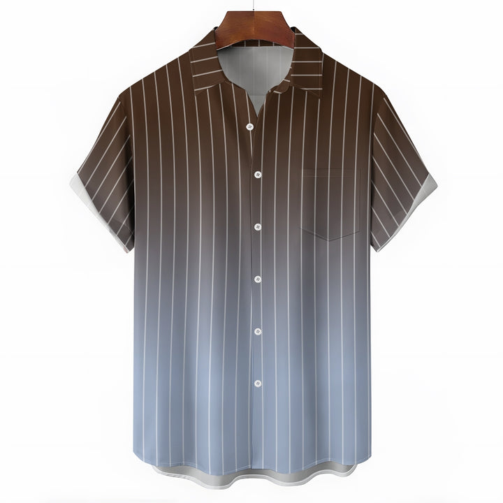 Men's Gradient Stripes Casual Short Sleeve Shirt 2403000817