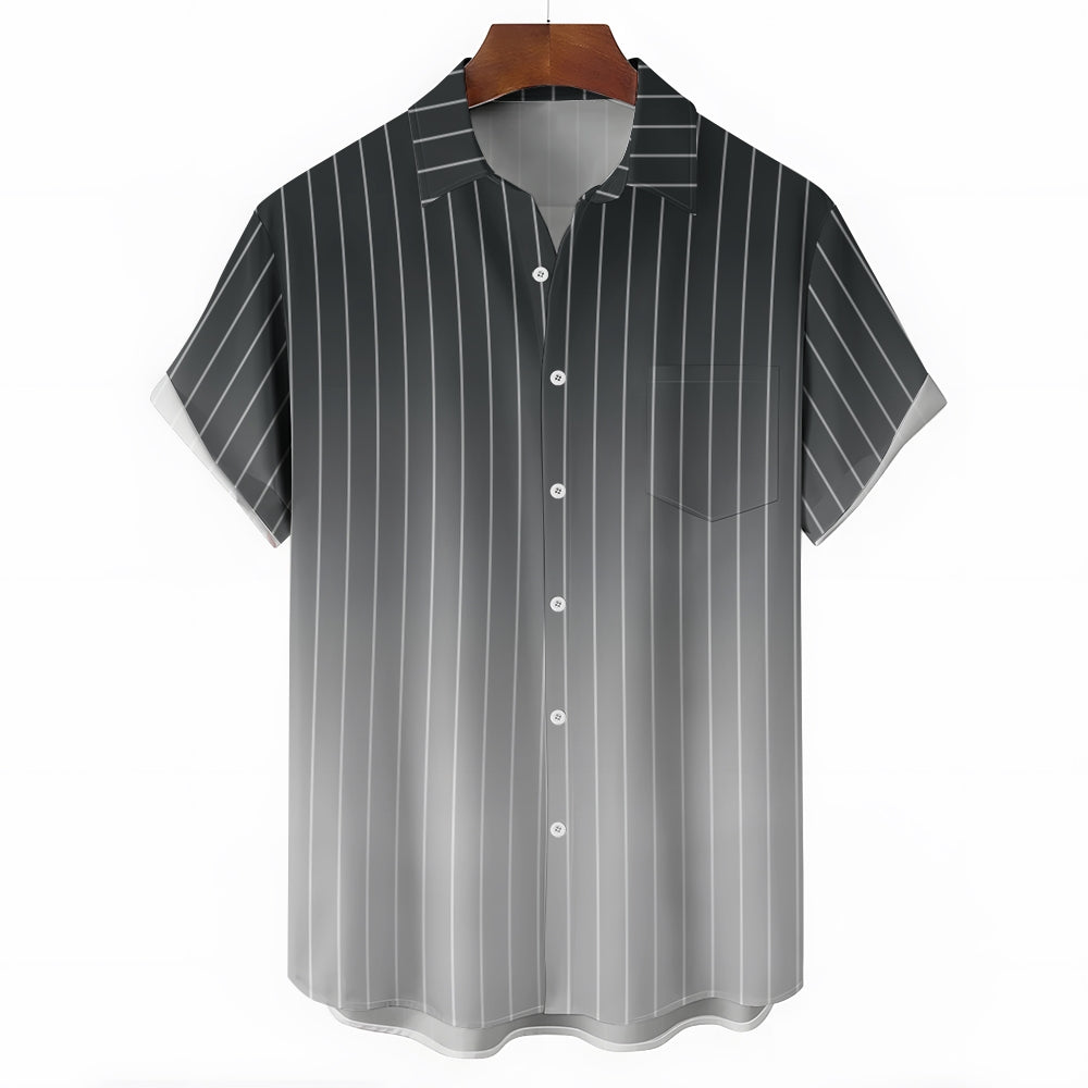 Men's Gradient Stripes Casual Short Sleeve Shirt 2403000817