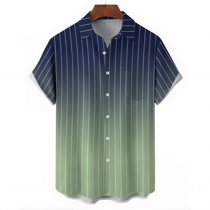 Men's Gradient Stripes Casual Short Sleeve Shirt 2403000817