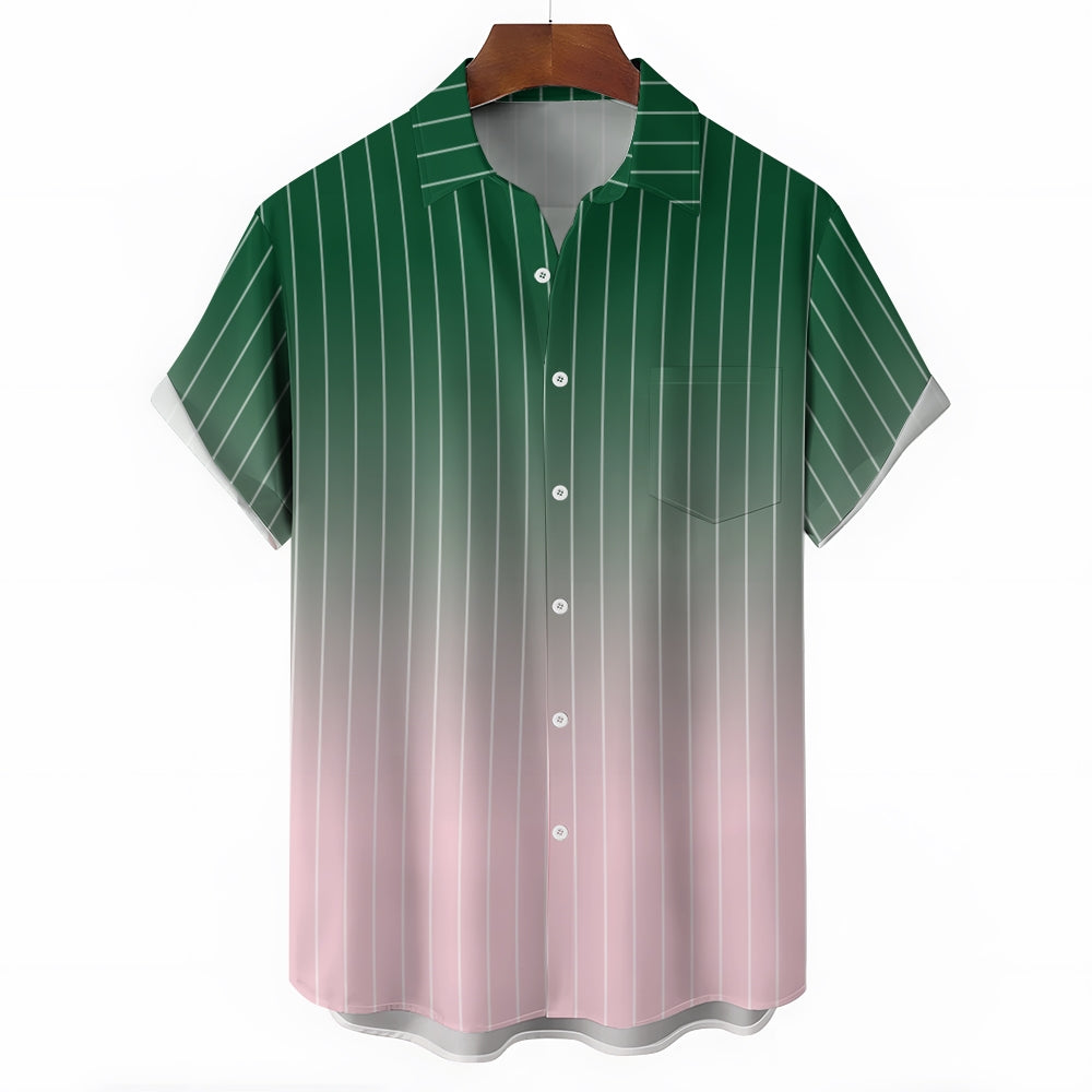 Men's Gradient Stripes Casual Short Sleeve Shirt 2403000817