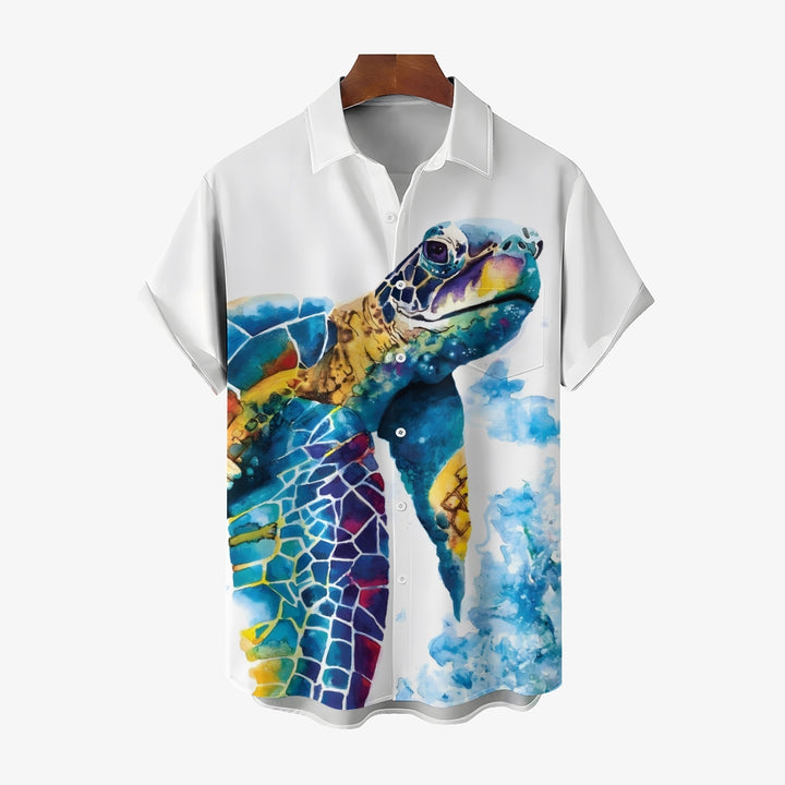 Men's Hawaiian Ocean Turtle Print Short Sleeve Shirt 2304103196