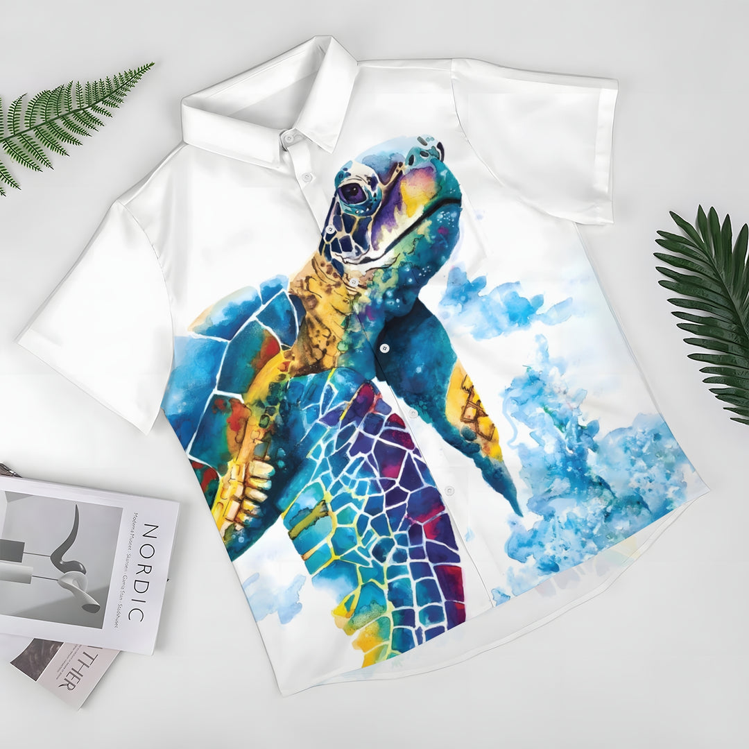 Men's Hawaiian Ocean Turtle Print Short Sleeve Shirt 2304103196