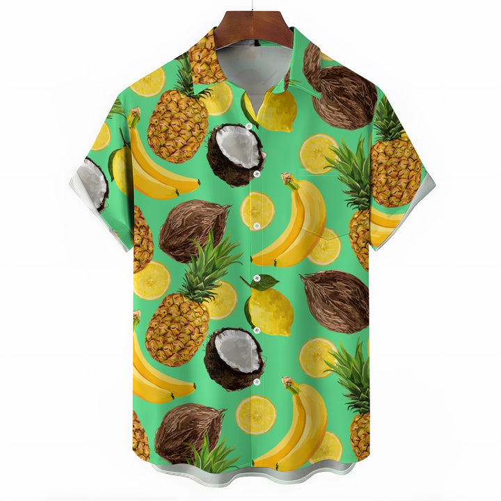 Men's Hawaiian Fruit Print Casual Short Sleeve Shirt 2403000909