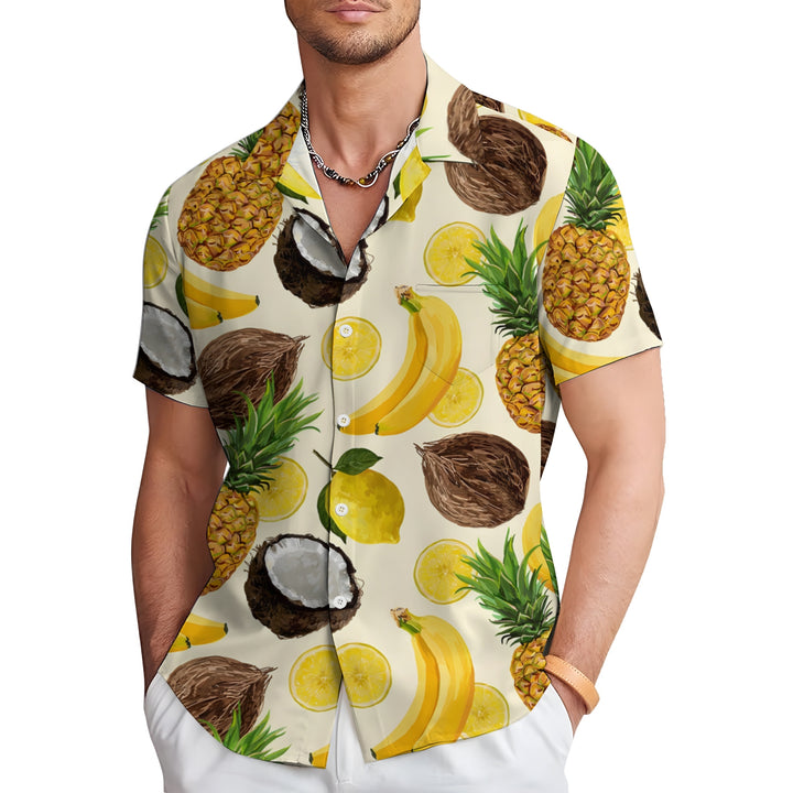 Men's Hawaiian Fruit Print Casual Short Sleeve Shirt 2403000909