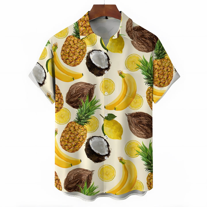 Men's Hawaiian Fruit Print Casual Short Sleeve Shirt 2403000909