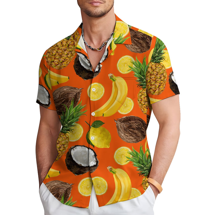 Men's Hawaiian Fruit Print Casual Short Sleeve Shirt 2403000909