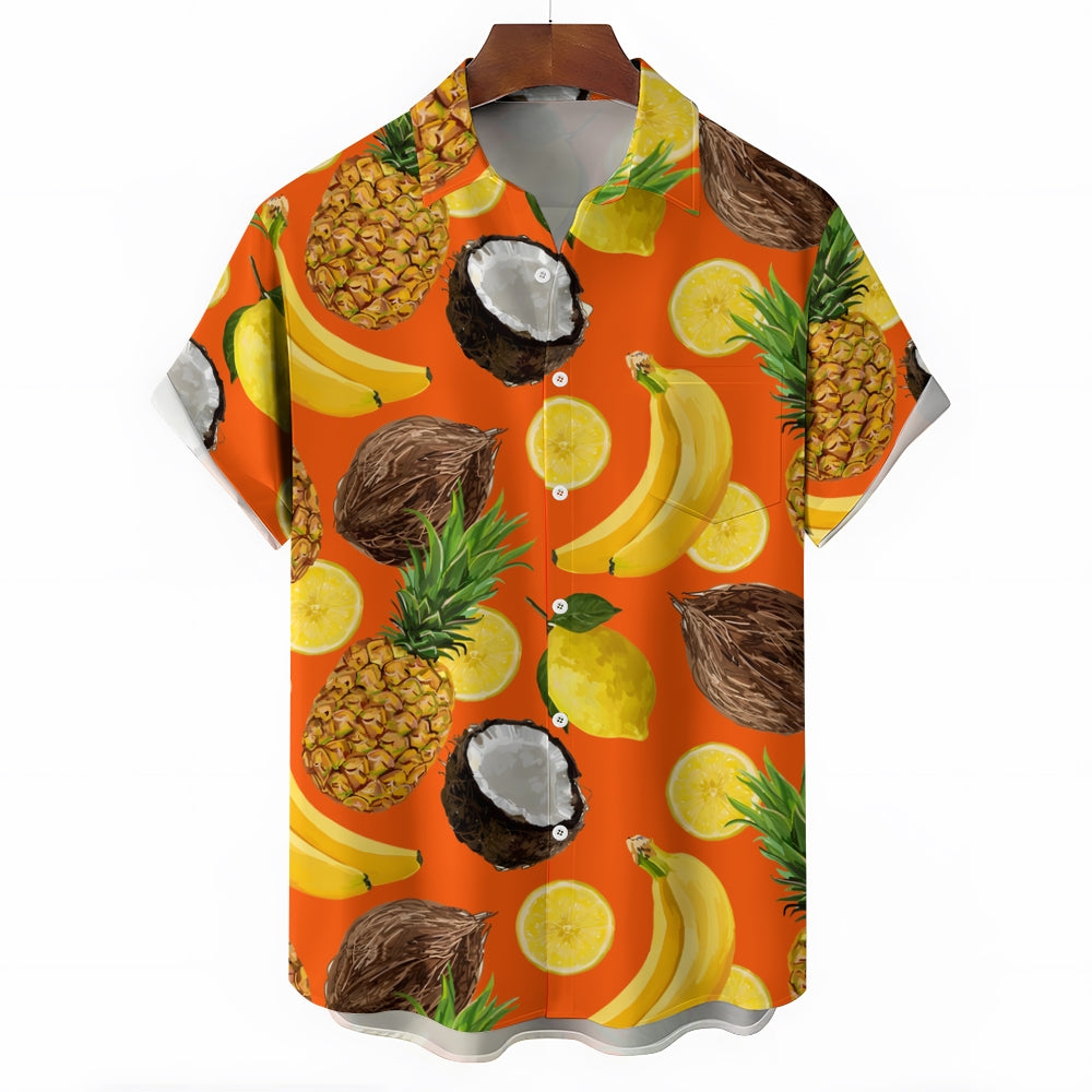 Men's Hawaiian Fruit Print Casual Short Sleeve Shirt 2403000909