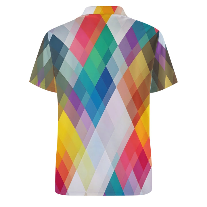 Men's Button-Down Short Sleeve Geometric Print Polo Shirt 2312000154