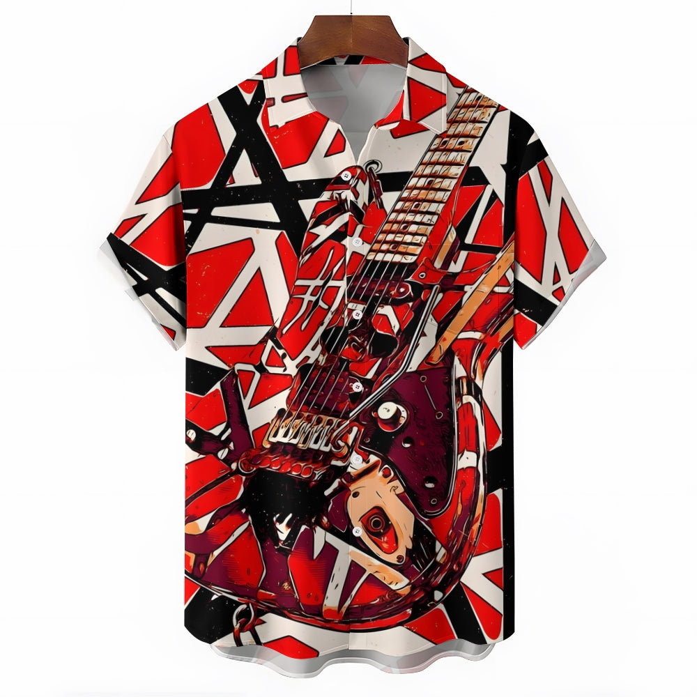 Vintage Classic Electric Guitar Frankenstrat Print Short Sleeve Shirt 2307100645
