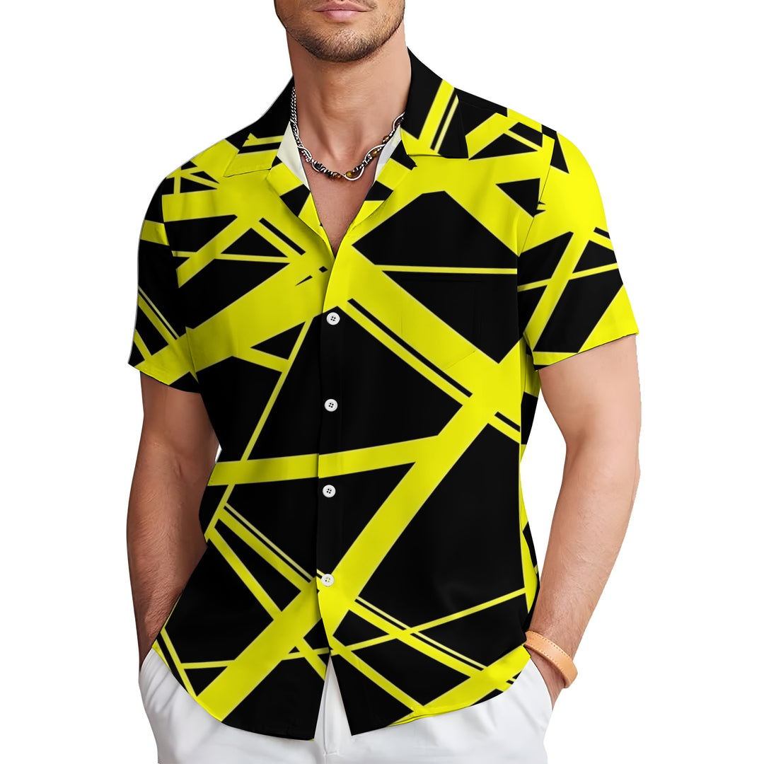 Vintage Classic Electric Guitar Frankenstrat Print Casual Short Sleeve Shirt 2404000703