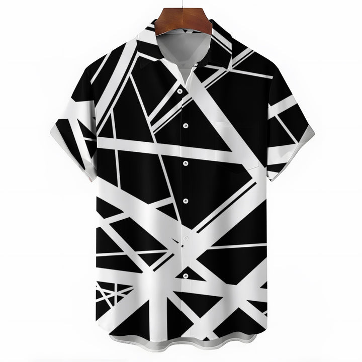 Vintage Classic Electric Guitar Frankenstrat Print Casual Short Sleeve Shirt 2404000703