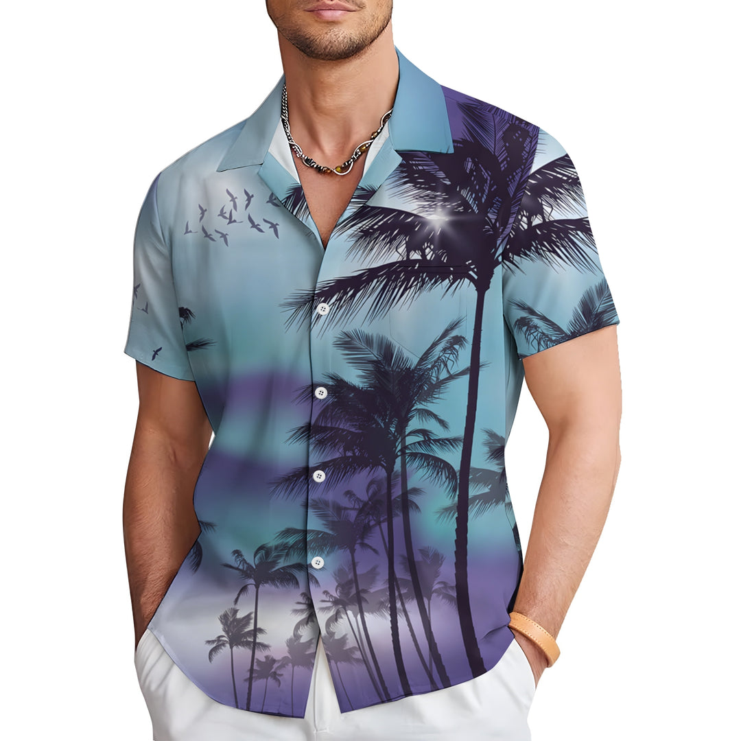 Men's Hawaiian Vacation Palm Tree Print Casual Short Sleeve Shirt 2404000843